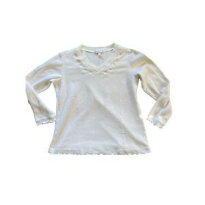 Miss‎ Elaine White Floral Embroidered V Neck Long Sleeve Top